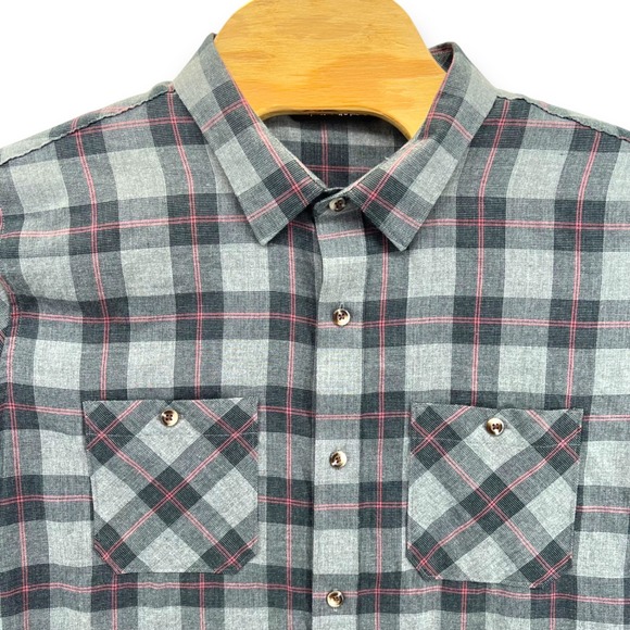 Travis Mathew Mens Plaid Long Sleeve Button Up Shirt Size L Gray Pink Casual - Picture 3 of 6